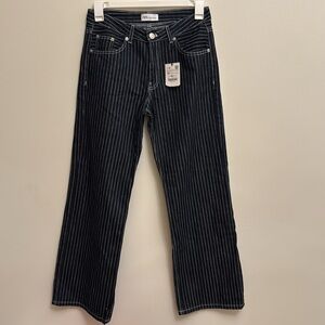 Zara Pinstripe Denim Dark Blue Pants Size 6 NWT Modern Parisian Chic Minimalist